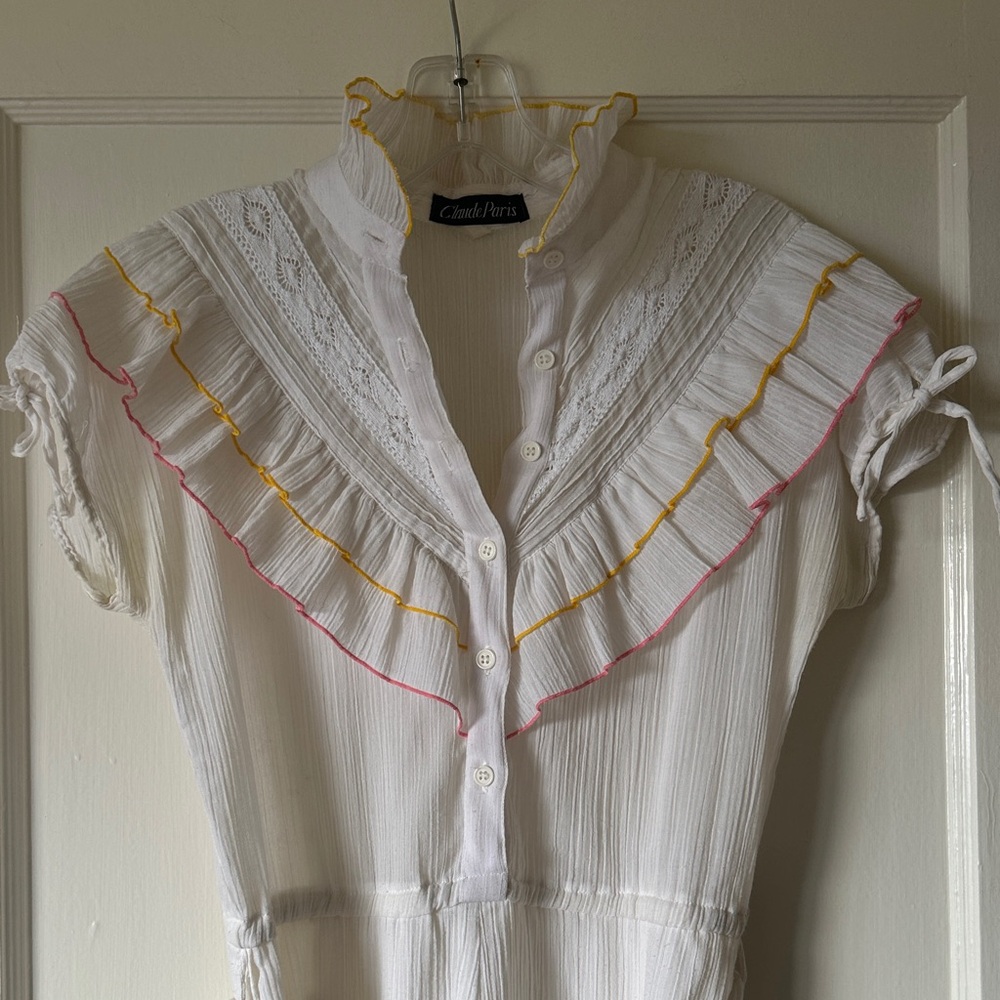 White and Pink Ruffled Dress - Picture 3 of 9
